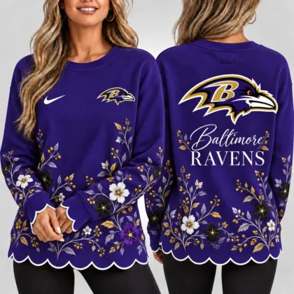 Baltimore Ravens | Premium NFL Floral Scalloped Hem Graphic Crewneck Sweatshirt NY