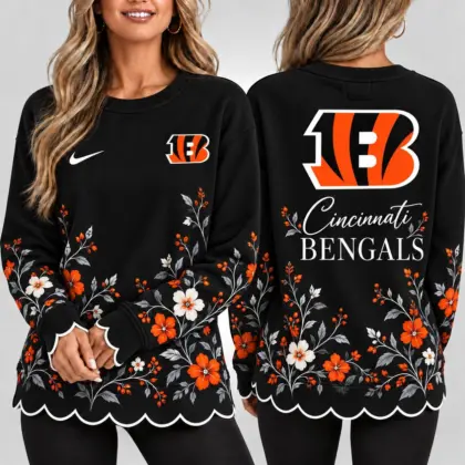 Cincinnati Bengals | Premium NFL Floral Scalloped Hem Graphic Crewneck Sweatshirt NY