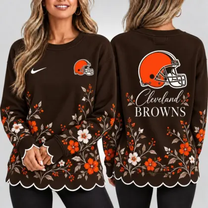 Cleveland Browns | Premium NFL Floral Scalloped Hem Graphic Crewneck Sweatshirt NY