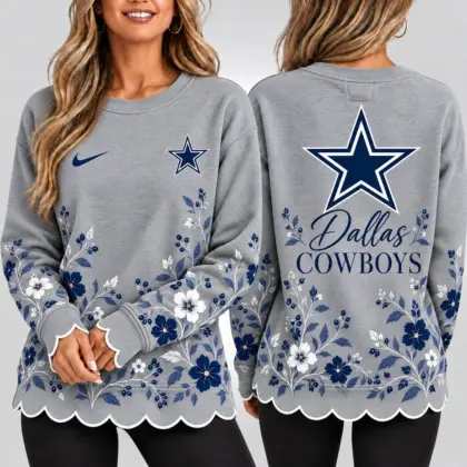 Dallas Cowboys | Premium NFL Floral Scalloped Hem Graphic Crewneck Sweatshirt NY