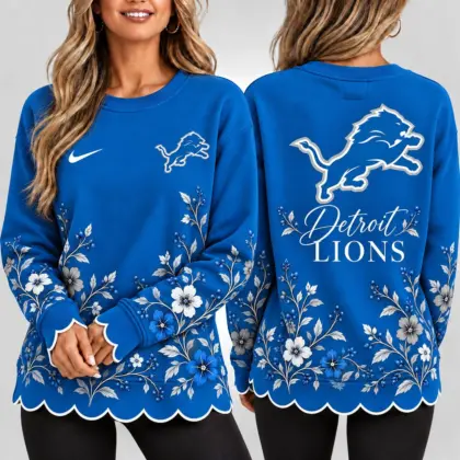Detroit Lions | Premium NFL Floral Scalloped Hem Graphic Crewneck Sweatshirt NY