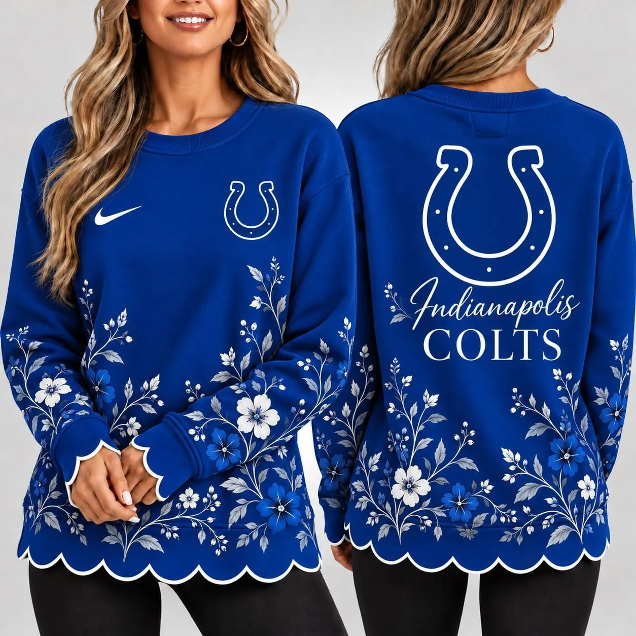 Indianapolis Colts | Premium NFL Floral Scalloped Hem Graphic Crewneck Sweatshirt NY