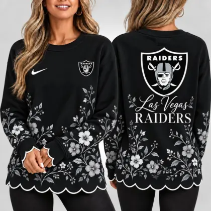 Las Vegas Raiders | Premium NFL Floral Scalloped Hem Graphic Crewneck Sweatshirt NY
