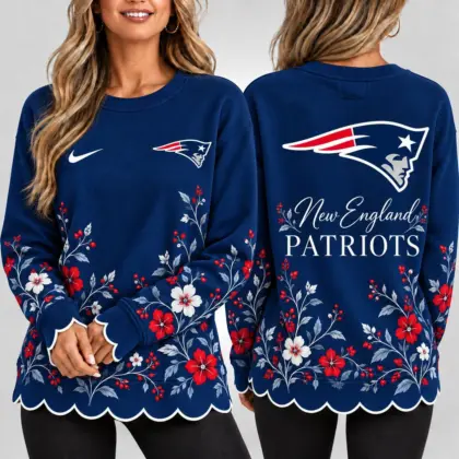 New England Patriots | Premium NFL Floral Scalloped Hem Graphic Crewneck Sweatshirt NY