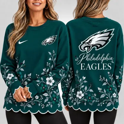 Philadelphia Eagles | Premium NFL Floral Scalloped Hem Graphic Crewneck Sweatshirt NY
