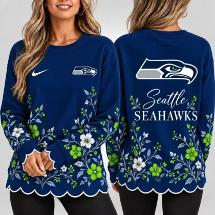 Seattle Seahawks | Premium NFL Floral Scalloped Hem Graphic Crewneck Sweatshirt NY