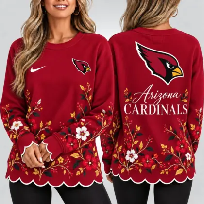 Arizona Cardinals | Premium NFL Floral Scalloped Hem Graphic Crewneck Sweatshirt NY
