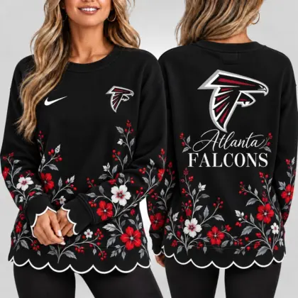 Atlanta Falcons | Premium NFL Floral Scalloped Hem Graphic Crewneck Sweatshirt NY