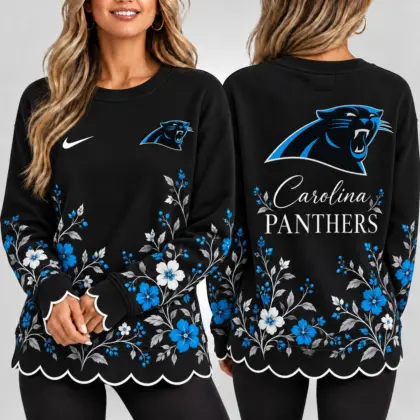 Carolina Panthers | Premium NFL Floral Scalloped Hem Graphic Crewneck Sweatshirt NY