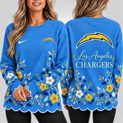 Los Angeles Chargers | Premium NFL Floral Scalloped Hem Graphic Crewneck Sweatshirt NY