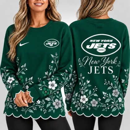 New York Jets | Premium NFL Floral Scalloped Hem Graphic Crewneck Sweatshirt NY