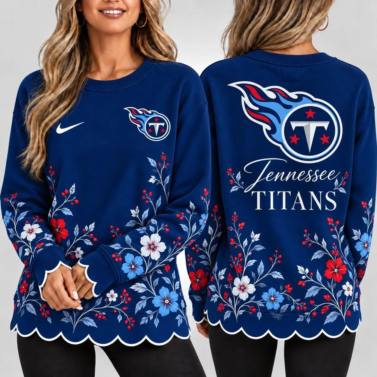 Tennessee Titans | Premium NFL Floral Scalloped Hem Graphic Crewneck Sweatshirt NY