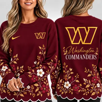 Washington Commanders | Premium NFL Floral Scalloped Hem Graphic Crewneck Sweatshirt NY