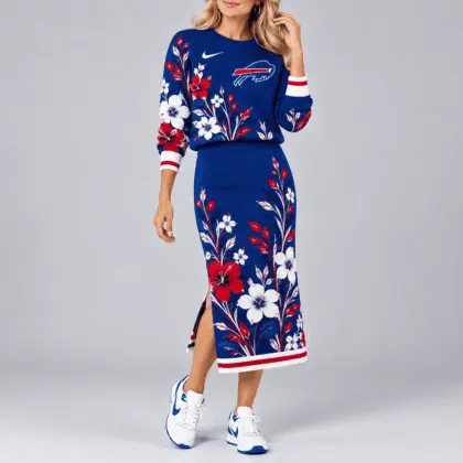 Buffalo Bills | Premium NFL Floral Knit Sweater and Midi Skirt Two-Piece Set NY
