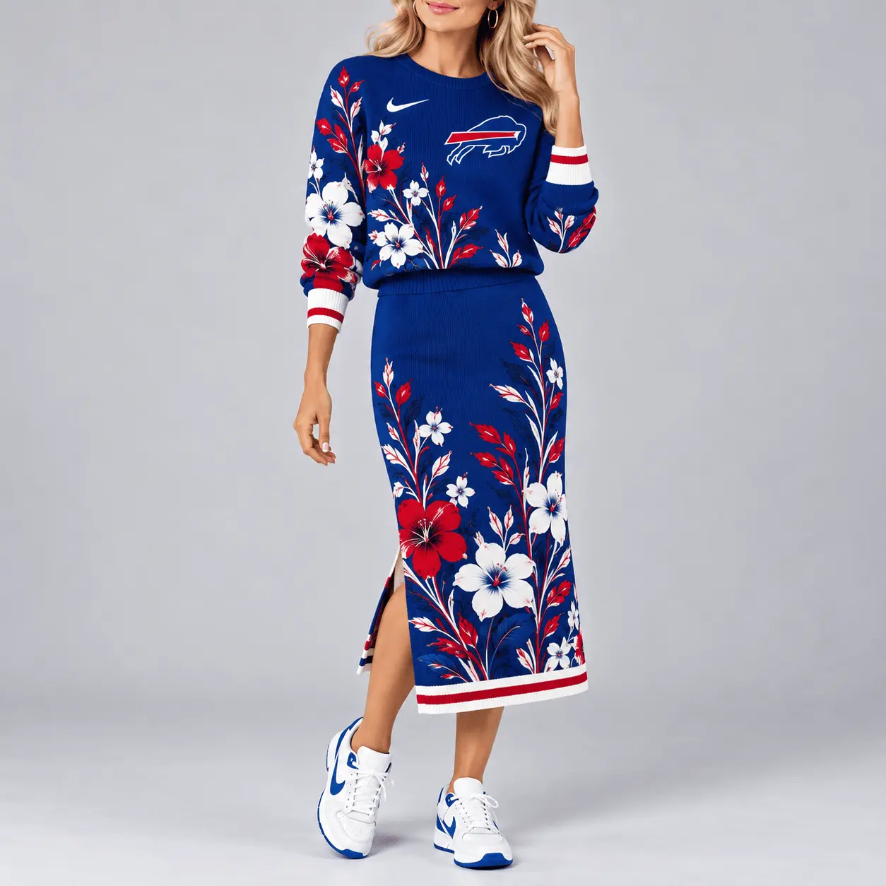 Buffalo Bills | Premium NFL Floral Knit Sweater and Midi Skirt Two-Piece Set NY
