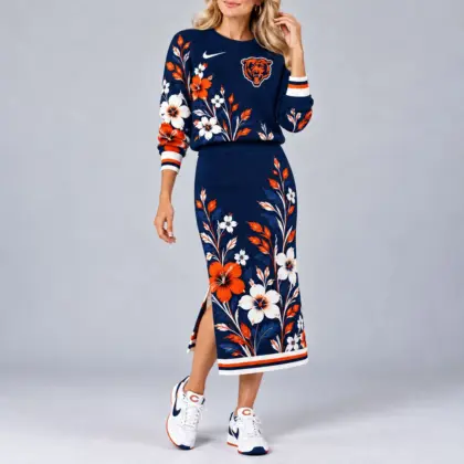 Chicago Bears | Premium NFL Floral Knit Sweater and Midi Skirt Two-Piece Set NY