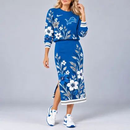 Detroit Lions | Premium NFL Floral Knit Sweater and Midi Skirt Two-Piece Set NY