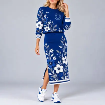Indianapolis Colts | Premium NFL Floral Knit Sweater and Midi Skirt Two-Piece Set NY
