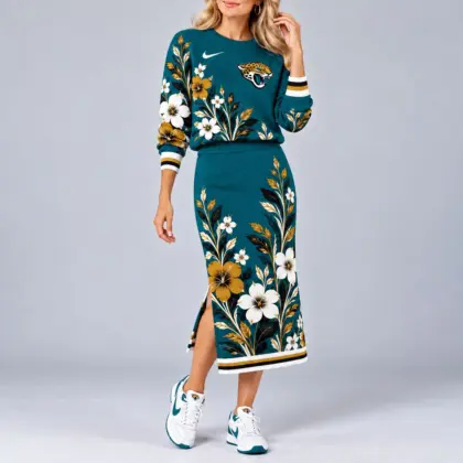 Jacksonville Jaguars | Premium NFL Floral Knit Sweater and Midi Skirt Two-Piece Set NY