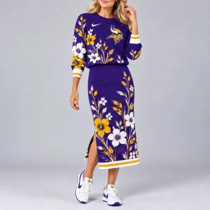Minnesota Vikings | Premium NFL Floral Knit Sweater and Midi Skirt Two-Piece Set NY