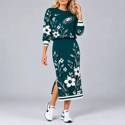 Philadelphia Eagles | Premium NFL Floral Knit Sweater and Midi Skirt Two-Piece Set NY