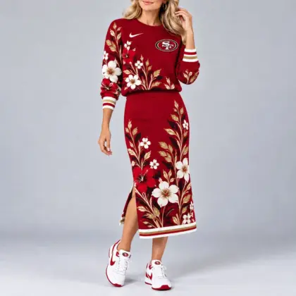 San Francisco 49ers | Premium NFL Floral Knit Sweater and Midi Skirt Two-Piece Set NY