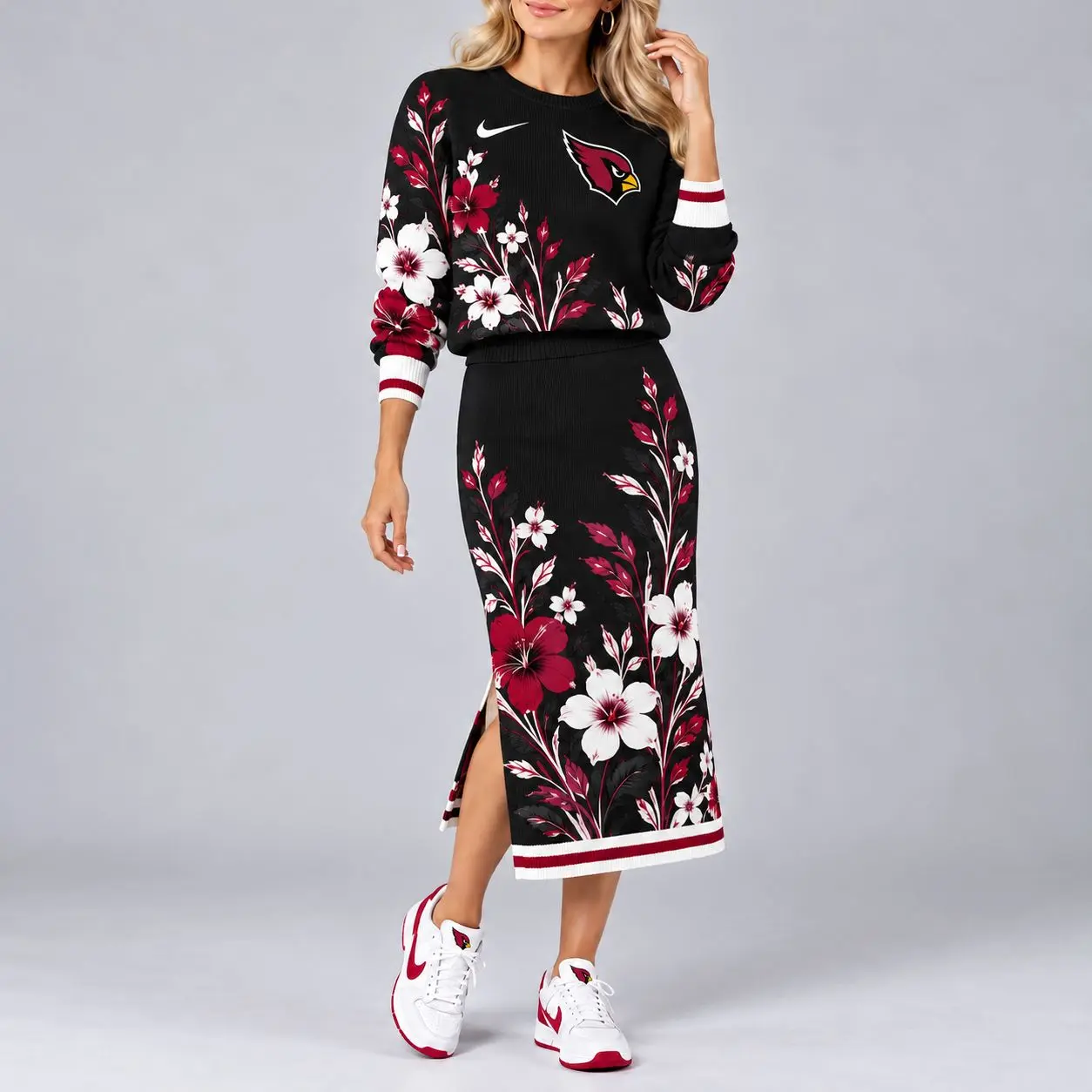 Arizona Cardinals | Premium NFL Floral Knit Sweater and Midi Skirt Two-Piece Set NY