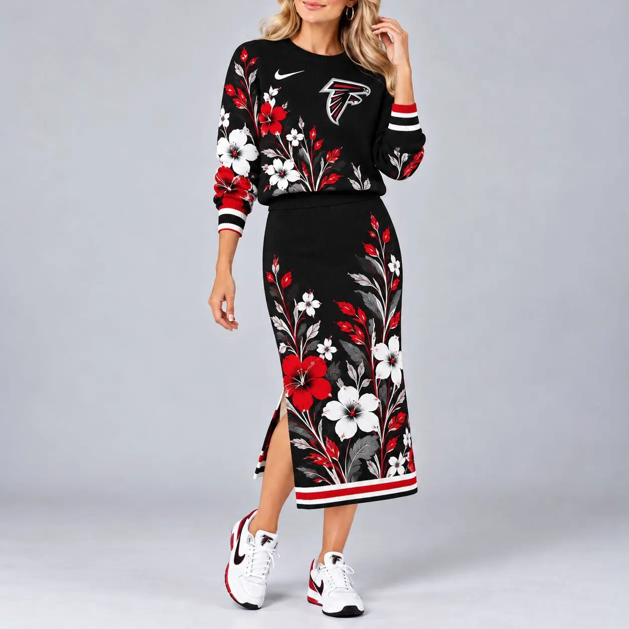 Atlanta Falcons | Premium NFL Floral Knit Sweater and Midi Skirt Two-Piece Set NY
