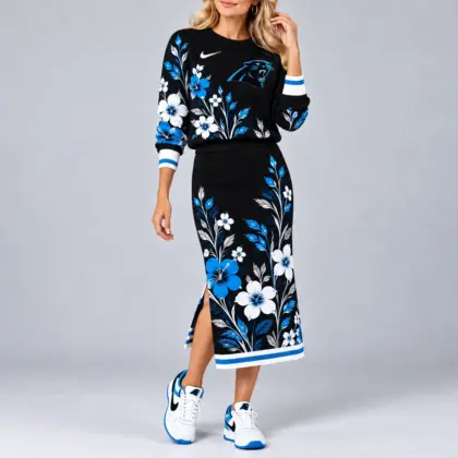 Carolina Panthers | Premium NFL Floral Knit Sweater and Midi Skirt Two-Piece Set NY