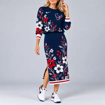 Houston Texans | Premium NFL Floral Knit Sweater and Midi Skirt Two-Piece Set NY