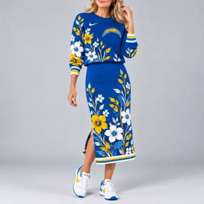 Los Angeles Chargers | Premium NFL Floral Knit Sweater and Midi Skirt Two-Piece Set NY