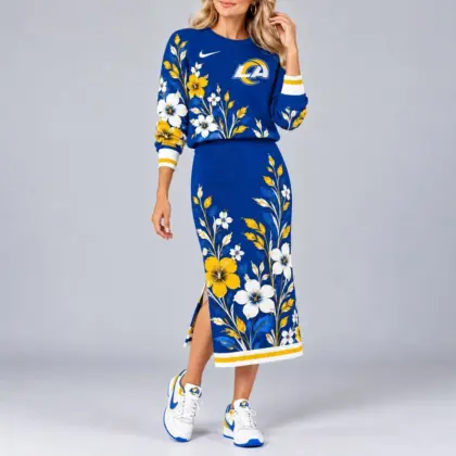 Los Angeles Rams | Premium NFL Floral Knit Sweater and Midi Skirt Two-Piece Set NY