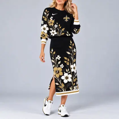New Orleans Saints | Premium NFL Floral Knit Sweater and Midi Skirt Two-Piece Set NY