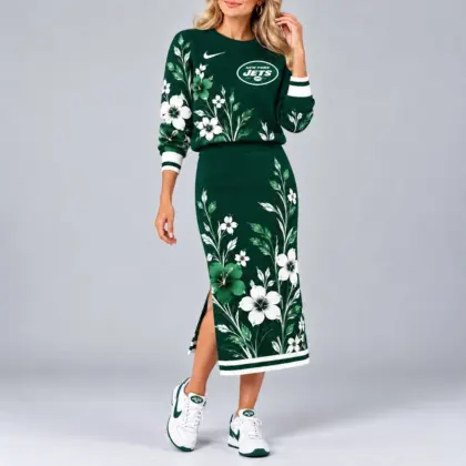 New York Jets | Premium NFL Floral Knit Sweater and Midi Skirt Two-Piece Set NY