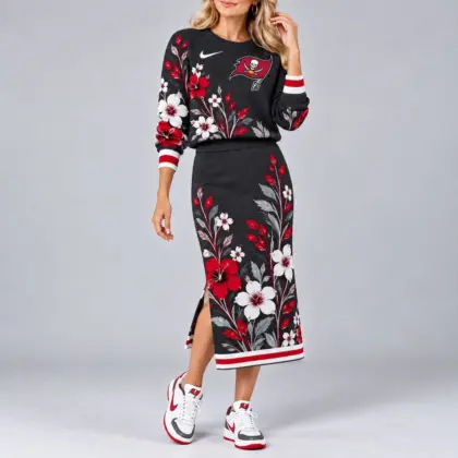 Tampa Bay Buccaneers | Premium NFL Floral Knit Sweater and Midi Skirt Two-Piece Set NY