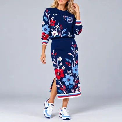 Tennessee Titans | Premium NFL Floral Knit Sweater and Midi Skirt Two-Piece Set NY