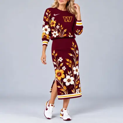 Washington Commanders | Premium NFL Floral Knit Sweater and Midi Skirt Two-Piece Set NY