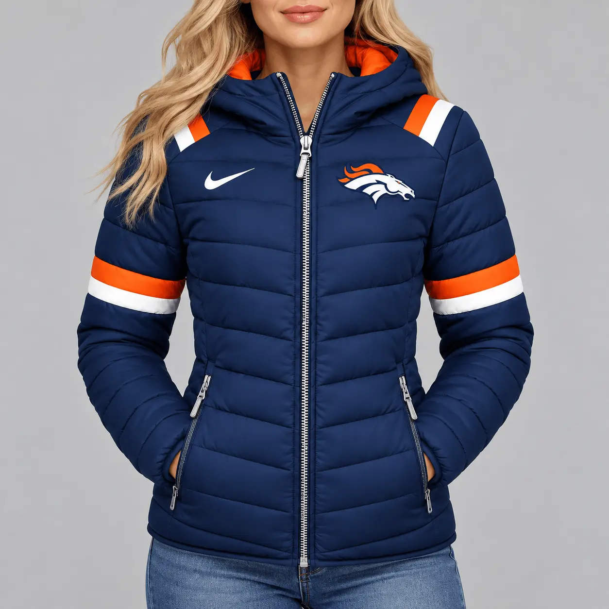 Denver Broncos | Premium NFL Team Pride Split-Panel Hooded Puffer Jacket NY - Image 2