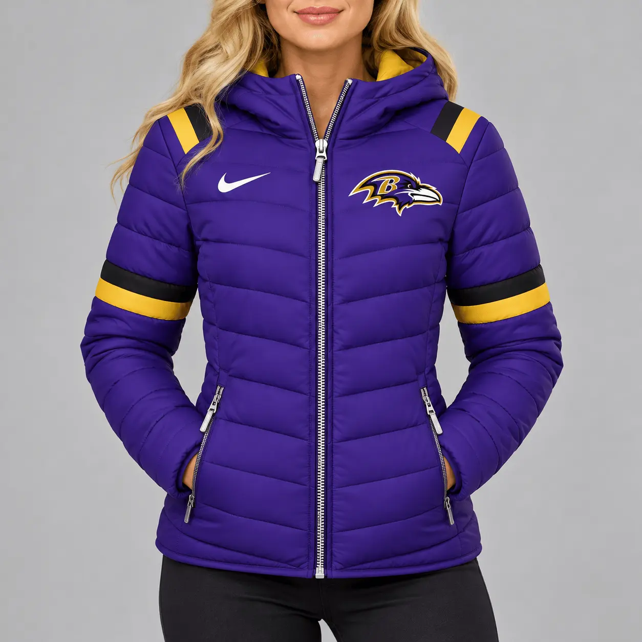 Baltimore Ravens | Premium NFL Team Pride Split-Panel Hooded Puffer Jacket NY - Image 2
