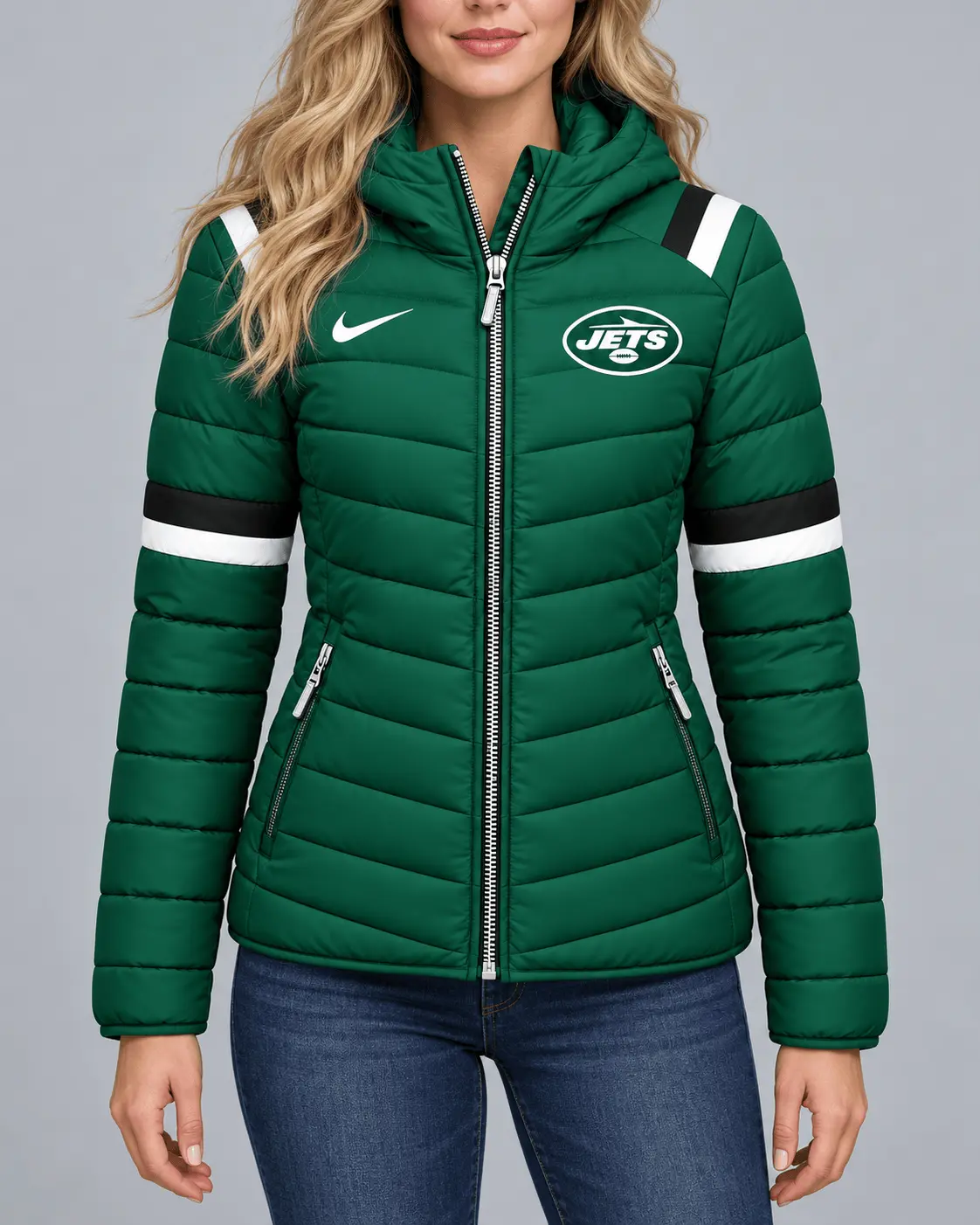 New York Jets | Premium NFL Team Pride Split-Panel Hooded Puffer Jacket NY - Image 2