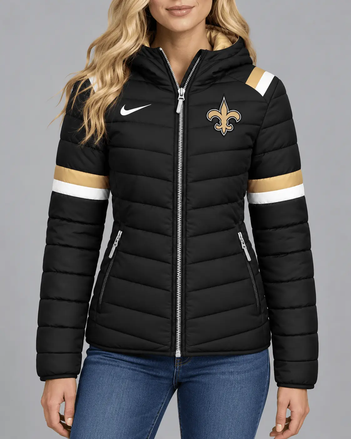 New Orleans Saints | Premium NFL Team Pride Split-Panel Hooded Puffer Jacket NY - Image 2