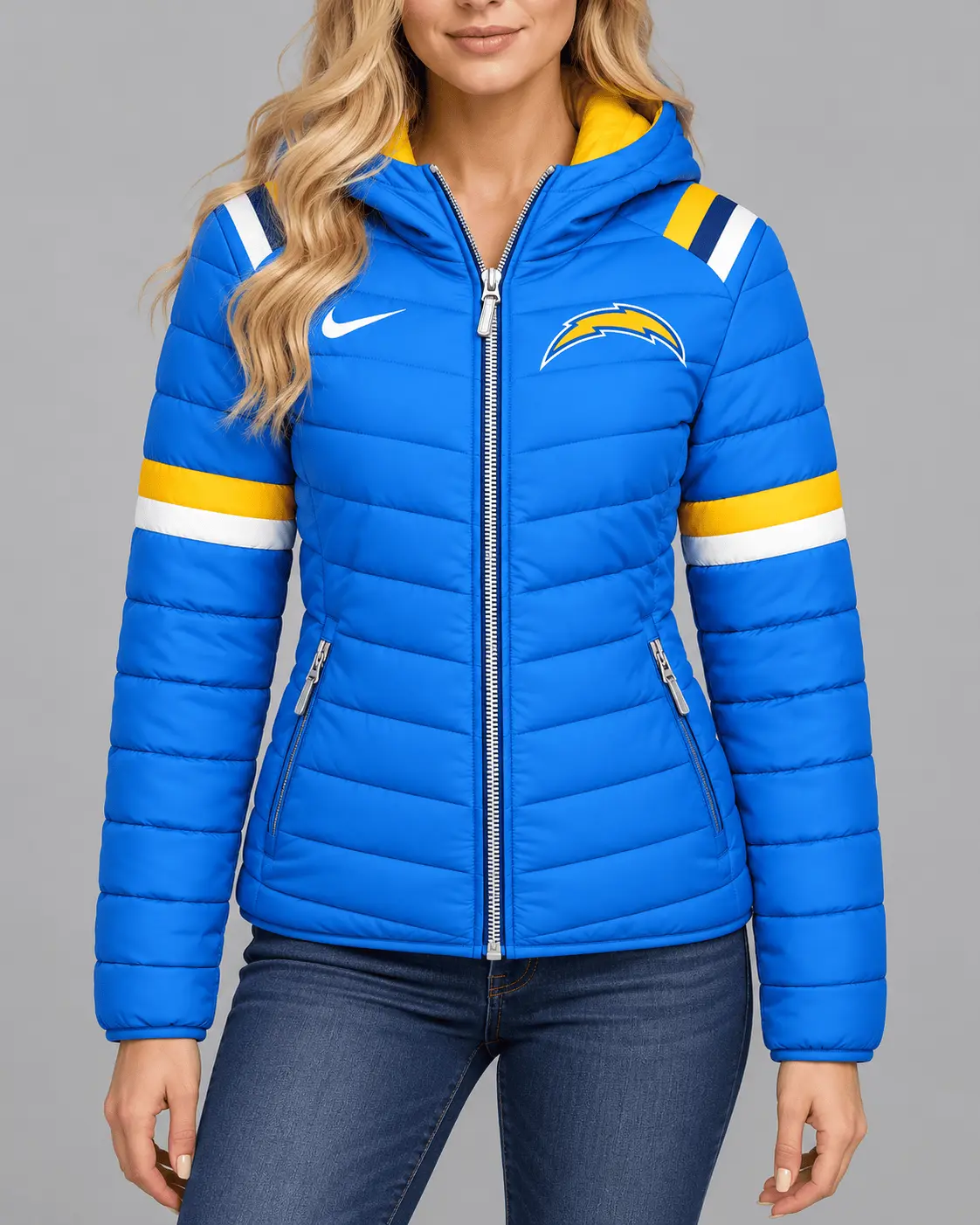 Los Angeles Chargers | Premium NFL Team Pride Split-Panel Hooded Puffer Jacket NY - Image 2