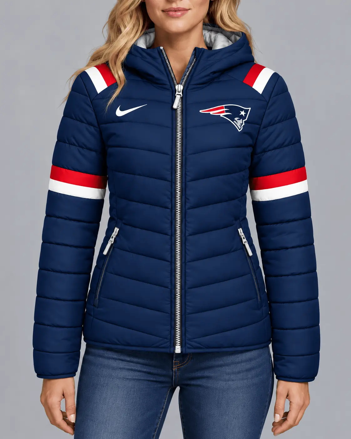 New England Patriots | Premium NFL Team Pride Split-Panel Hooded Puffer Jacket NY - Image 2
