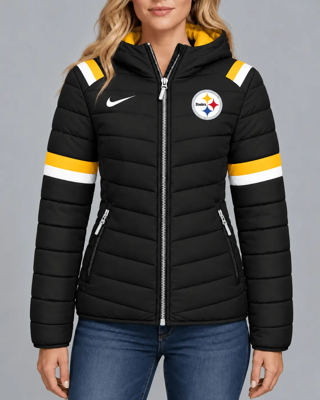 Pittsburgh Steelers | Premium NFL Team Pride Split-Panel Hooded Puffer Jacket NY - Image 2