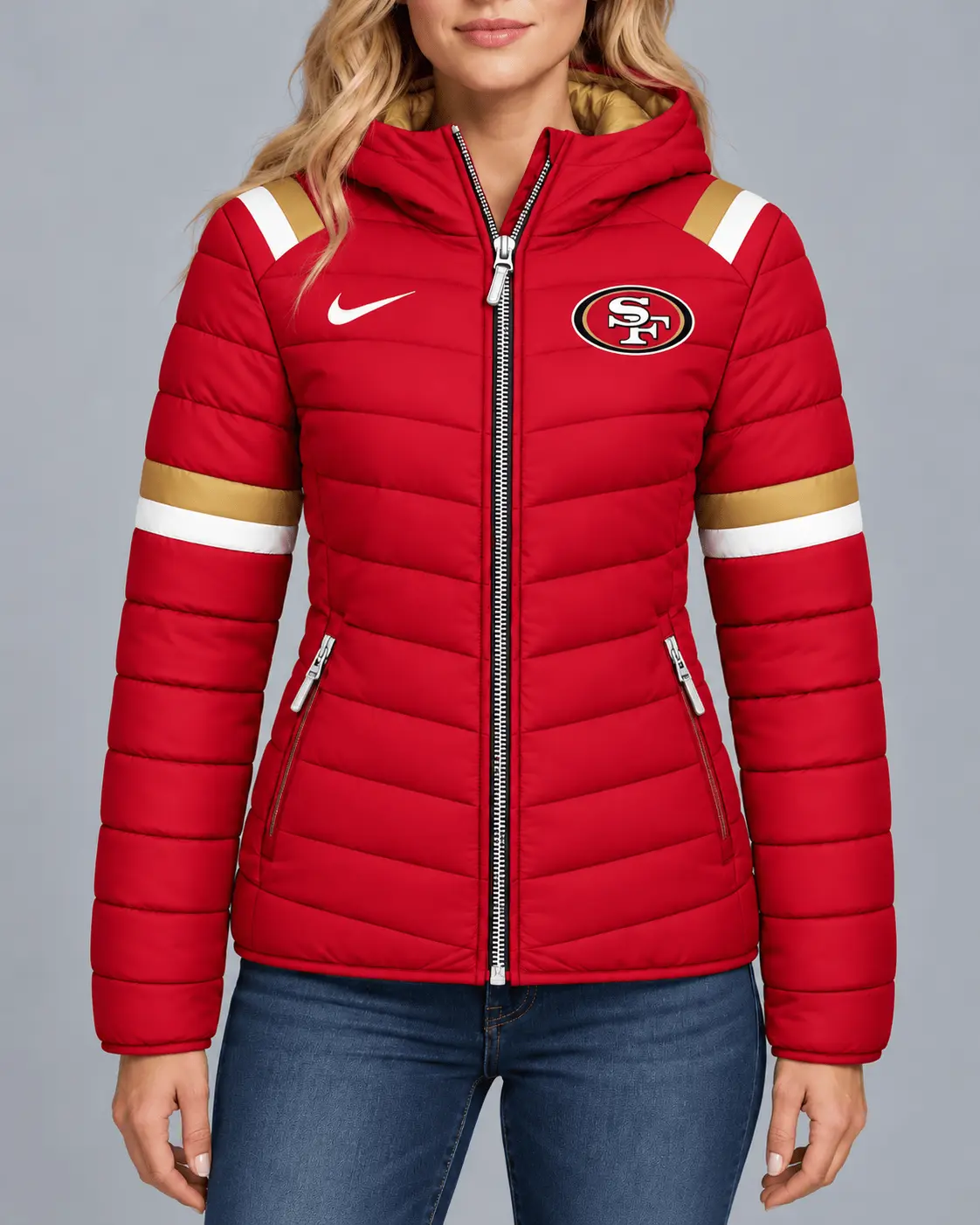 San Francisco 49ers | Premium NFL Team Pride Split-Panel Hooded Puffer Jacket NY - Image 2