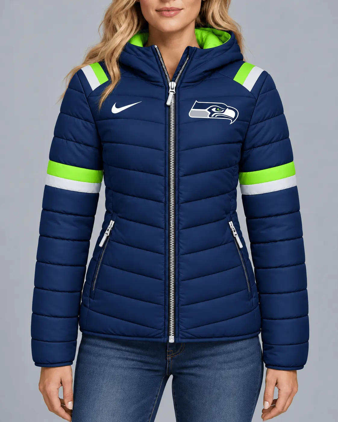 Seattle Seahawks | Premium NFL Team Pride Split-Panel Hooded Puffer Jacket NY - Image 2