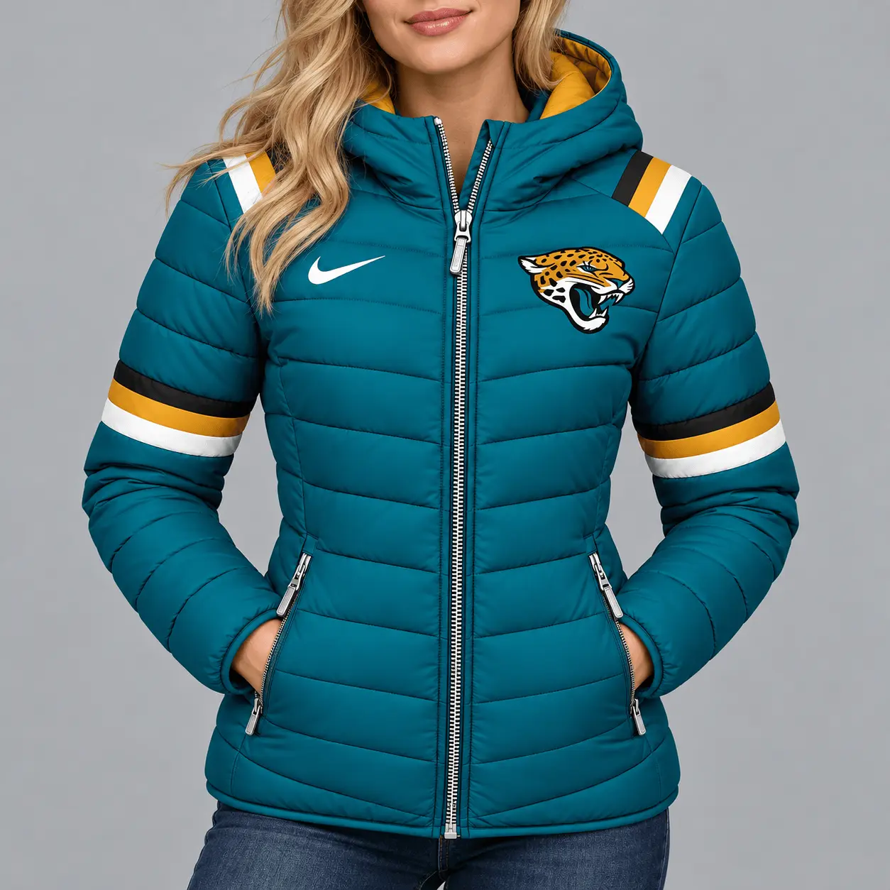 Jacksonville Jaguars | Premium NFL Team Pride Split-Panel Hooded Puffer Jacket NY - Image 2