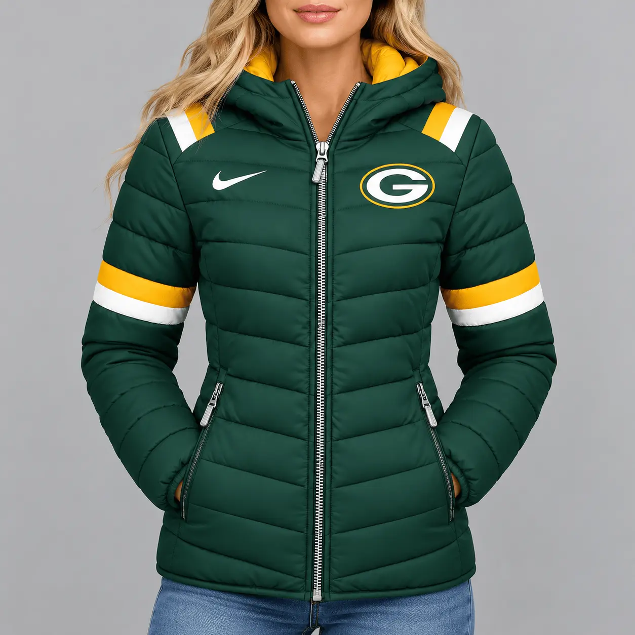 Green Bay Packers | Premium NFL Team Pride Split-Panel Hooded Puffer Jacket NY - Image 2