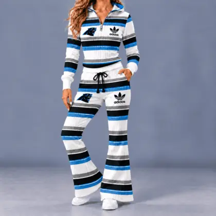Carolina Panthers | Premium NFL Vintage Ribbed Stripe Quarter Zip Lounge Set NTH1