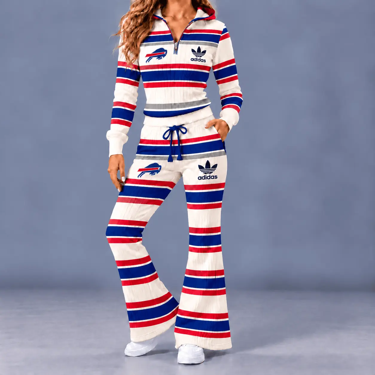 Buffalo Bills | Premium NFL Vintage Ribbed Stripe Quarter Zip Lounge Set NTH1 - Image 2